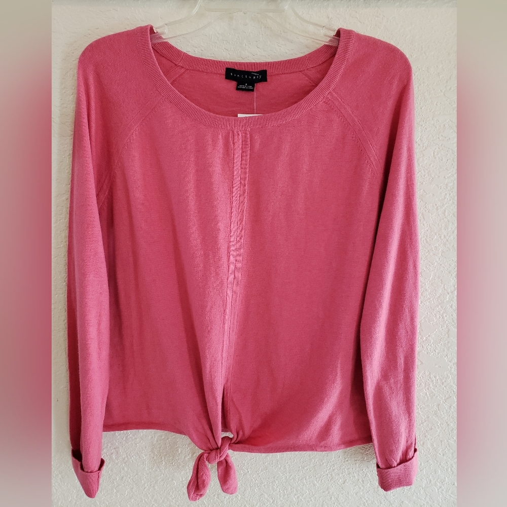 Sanctuary Coral Cotton Blend Long-Sleeve Pullover Tie-Front Sweater - Size Small